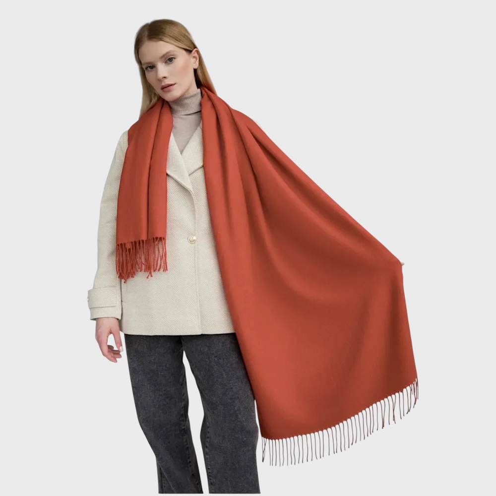 Жіночий шарф помаранчевий кашеміровий однотонний,180*70 см - 3