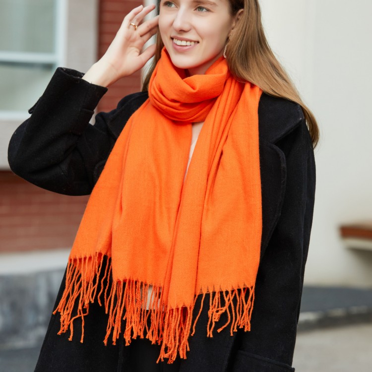 Жіночий шарф помаранчевий кашеміровий однотонний,180*70 см - 3