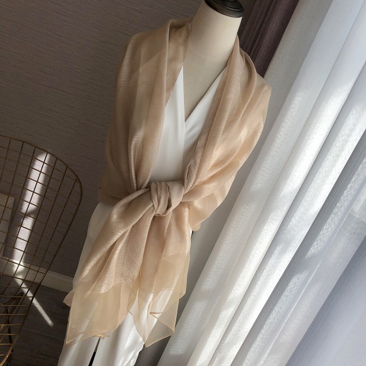Жіночий шарф шифоновий шовк кремовий прозорий 200*70 см - 6