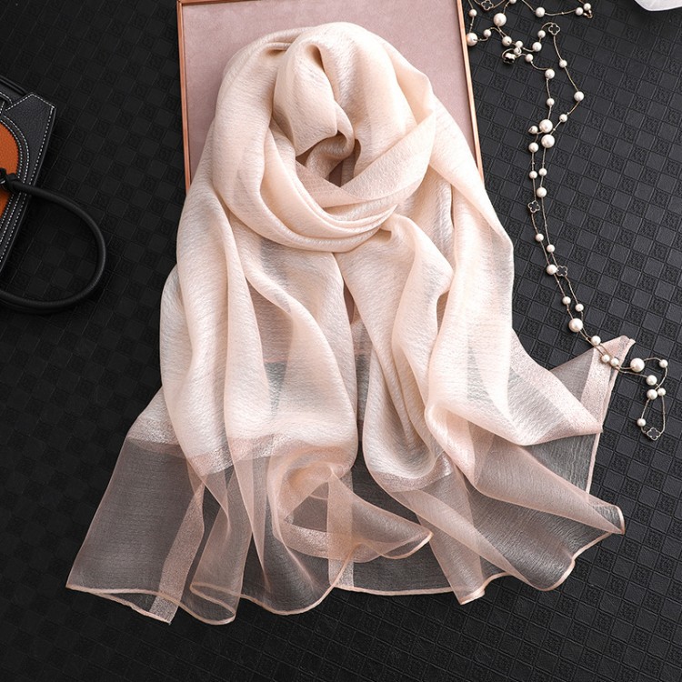 Жіночий шарф шифоновий шовк кремовий прозорий 200*70 см