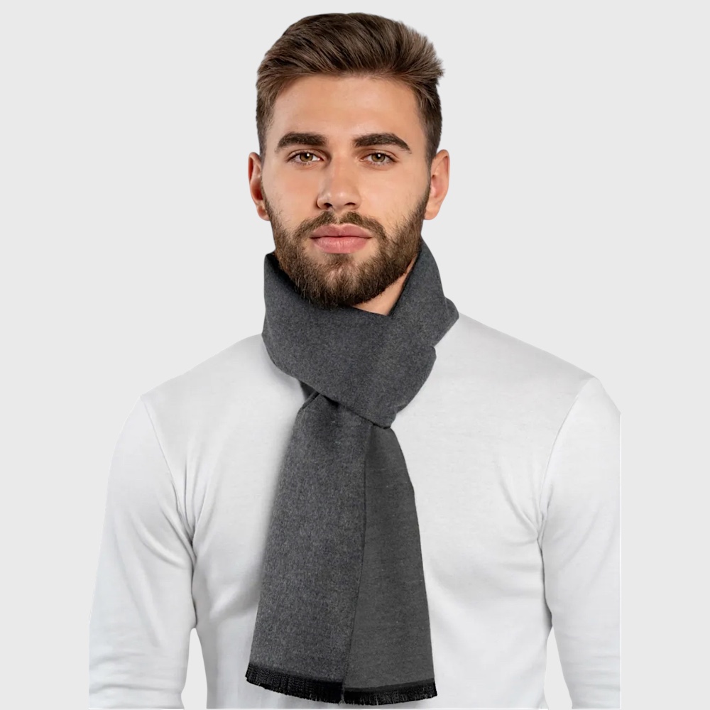 Шарф мужской серый однотонный мягкий, 180*30 см