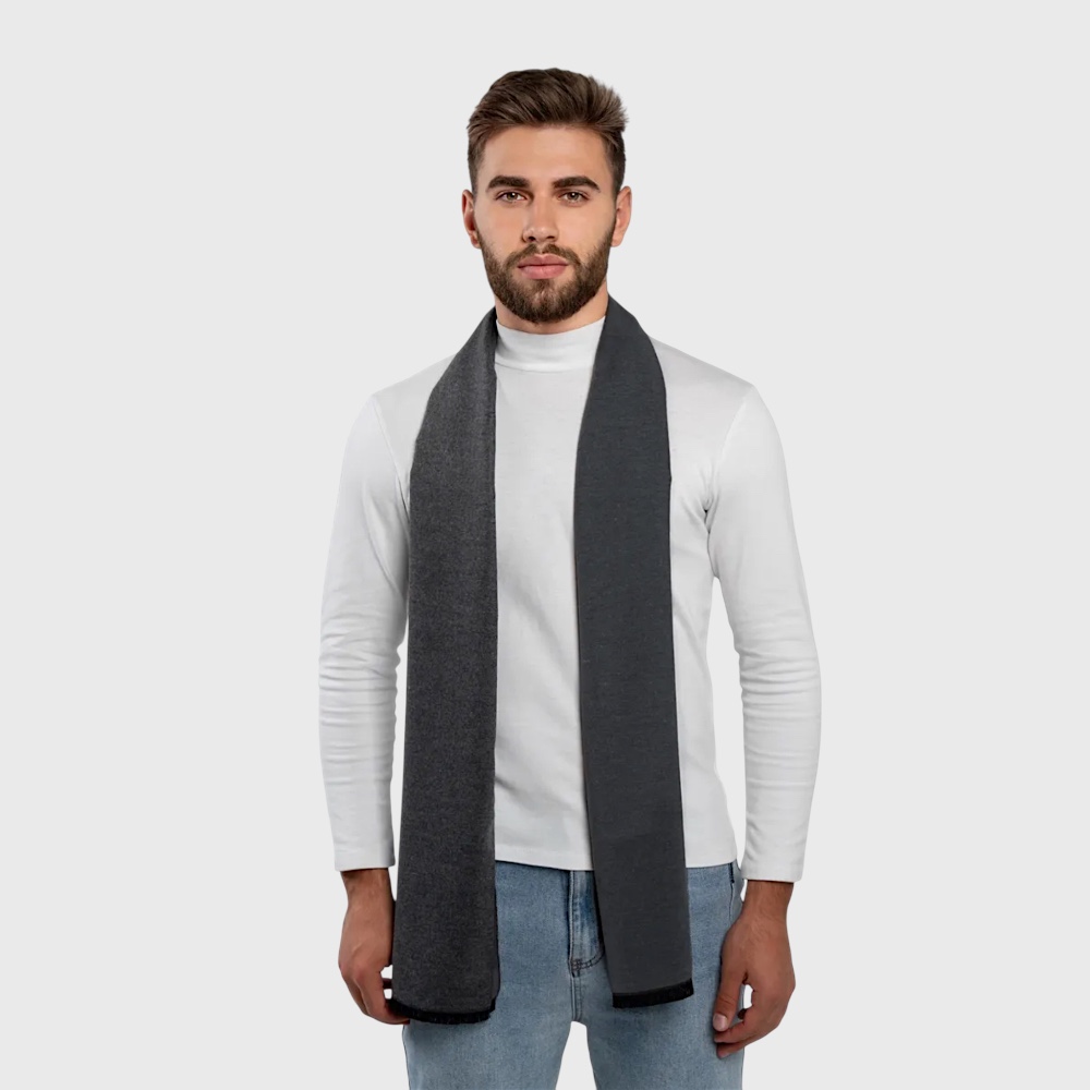 Шарф мужской серый однотонный мягкий, 180*30 см - 3