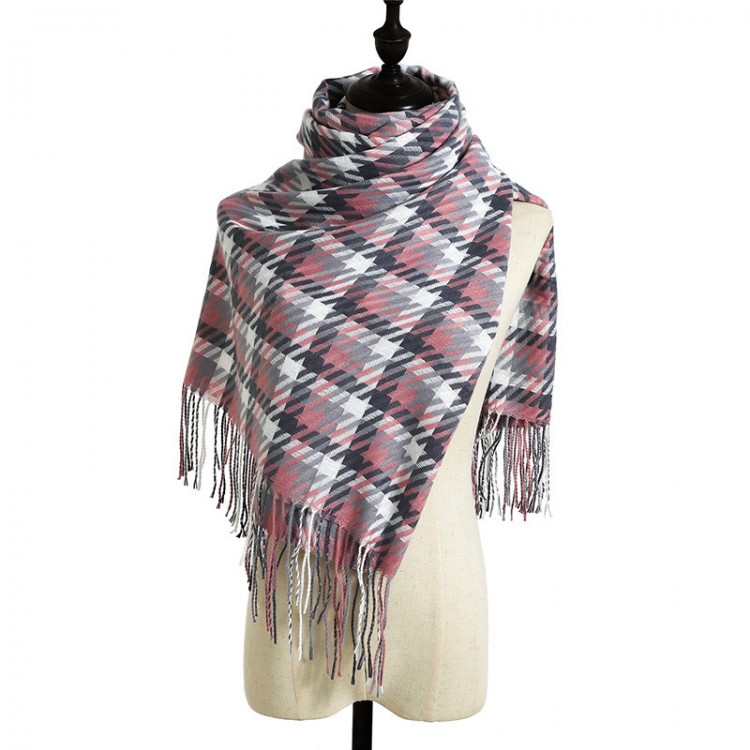 Жіночий шарф палантин сіро-рожевий картатий, 180*70 см - 4
