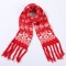 Вязаный шарф красный с белыми оленями и снежинками 160*17 см
