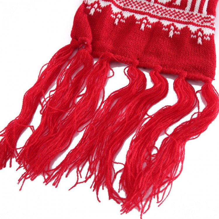 В'язаний шарф червоний з білими оленями 160*17 см - 5