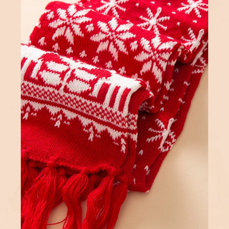 Жіночий шарф червоний з різдвяними оленями 160*17 см - 4