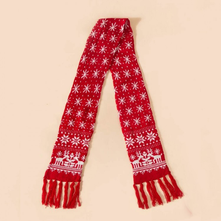Жіночий шарф червоний з різдвяними оленями 160*17 см - 5