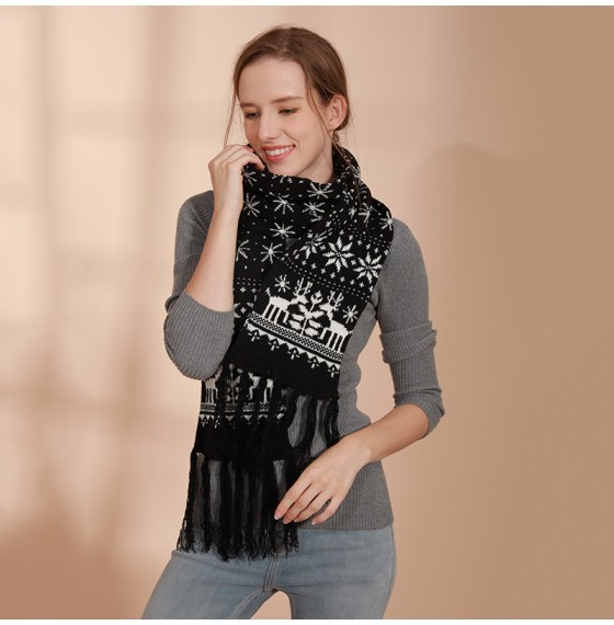 Жіночий в'язаний шарф чорно-білий скандинавский, 160*17 см