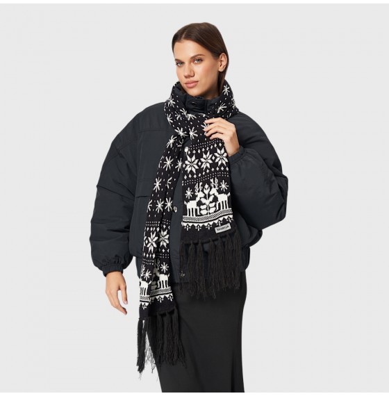 Жіночий в'язаний шарф чорно-білий скандинавский, 160x17 см