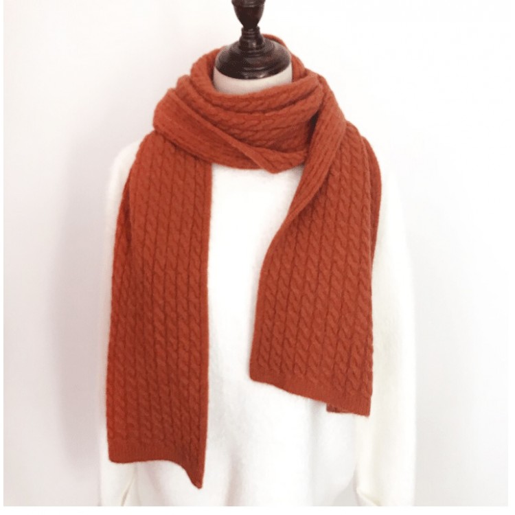 В'язаний шарф теракотовий зимовий з візерунок 160*25 см - 8