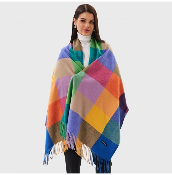 Вовняний шарф кольорові квадрати з бахромою 180х70 см Вовняний шарф кольорові квадрати з бахромою 180х70 см