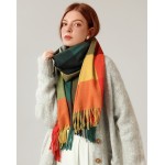 Вовняний шарф оранжево-зелені квадрати 180*70 см