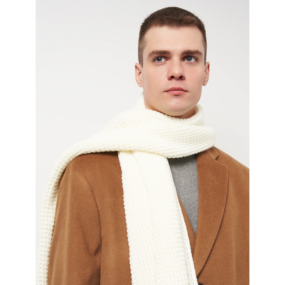 В'язаний шарф вовняний зимовий white 185*40 см - 3