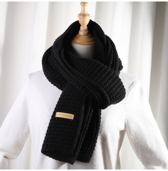 Вязаный шарф black шерстяной зимний мягкий 