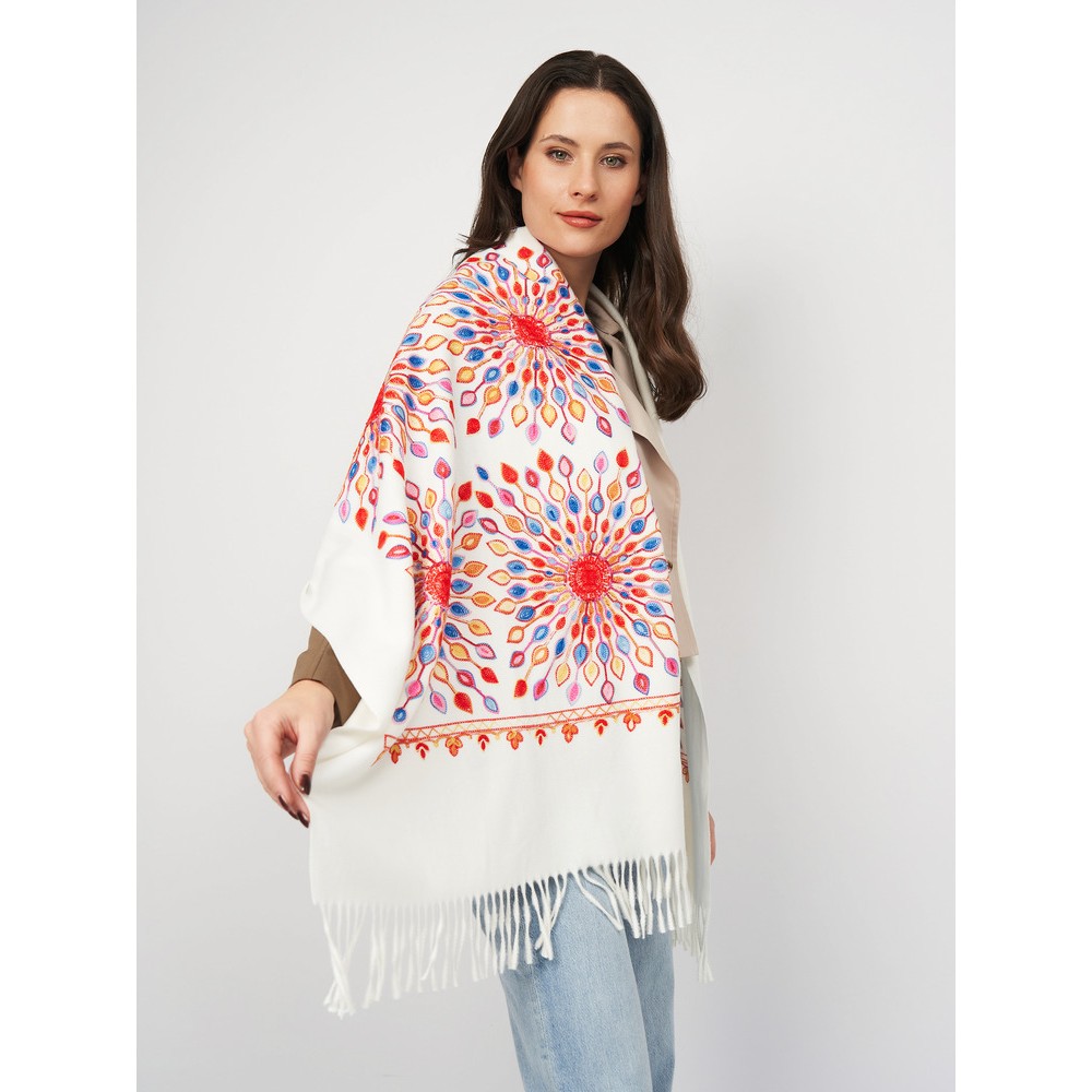 Білий шарф кашеміровий з вишивкою сонце 180*70 см - 5
