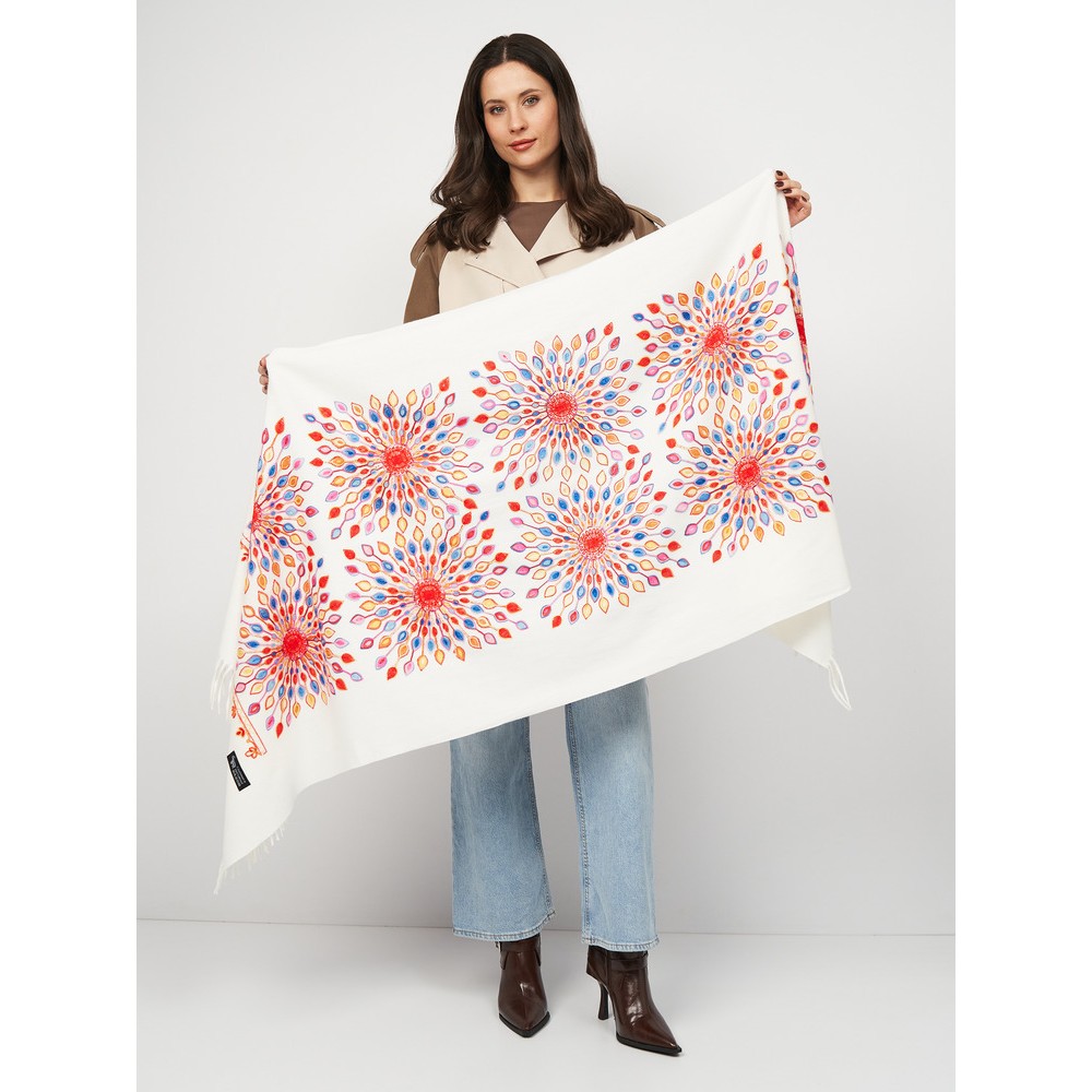 Білий шарф кашеміровий з вишивкою сонце 180*70 см - 3