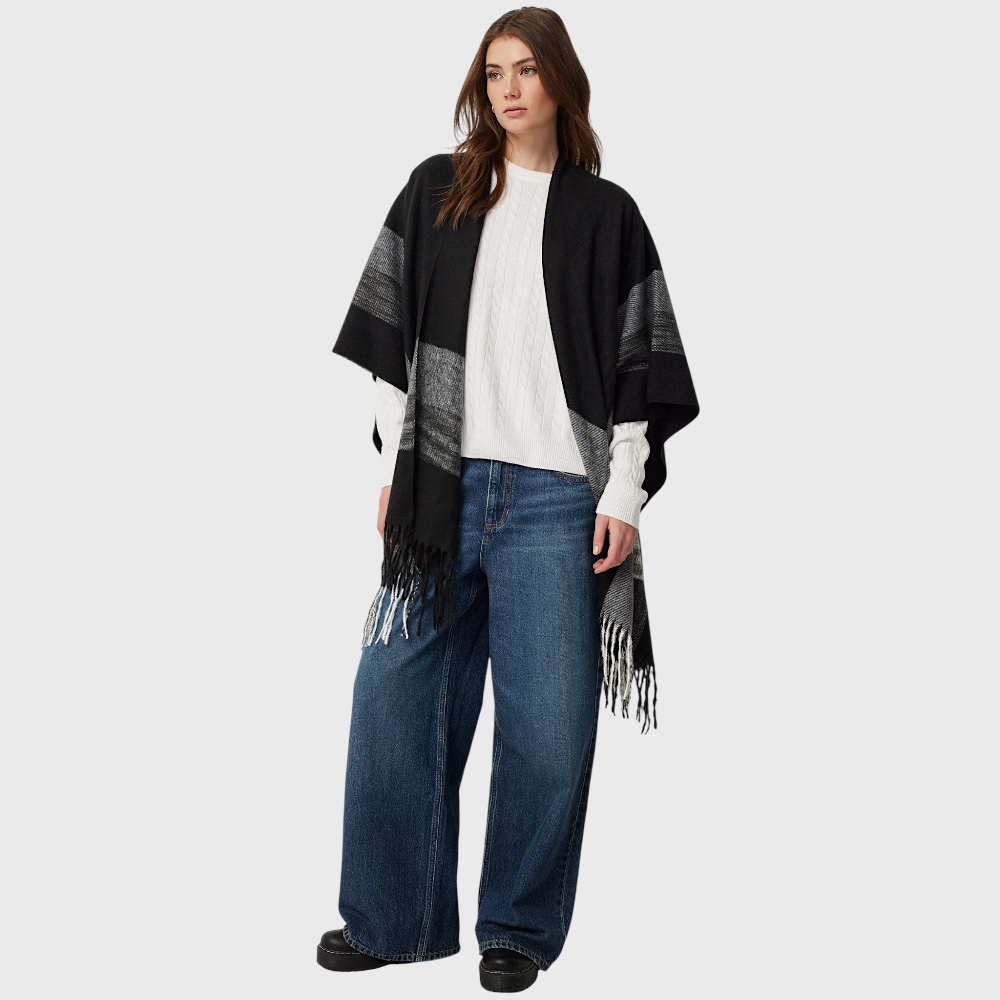 Жіноче пончо накидка чорно-сіре двостороннє вовна акрил 150х130 - 2