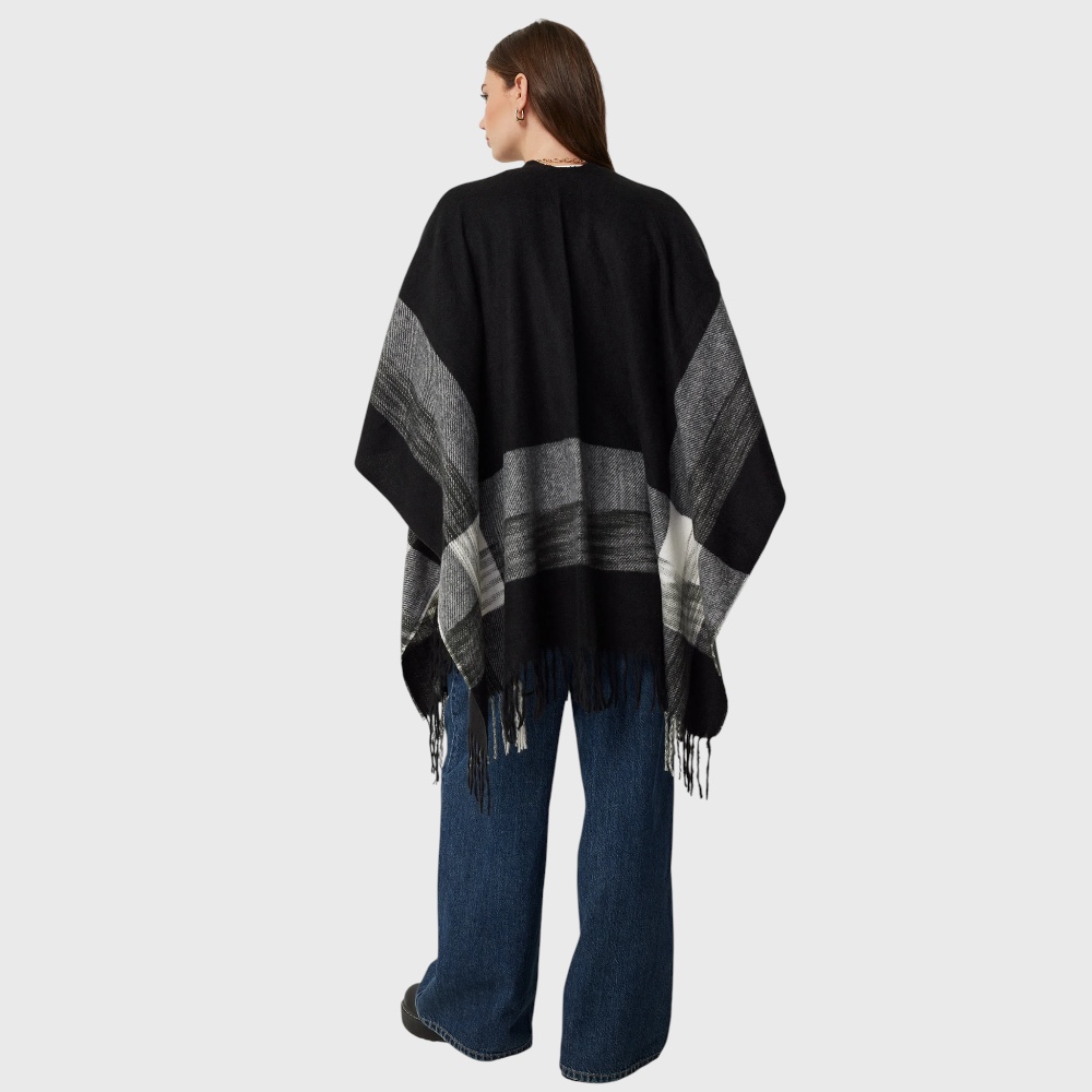 Жіноче пончо накидка чорно-сіре двостороннє вовна акрил 150х130 - 3