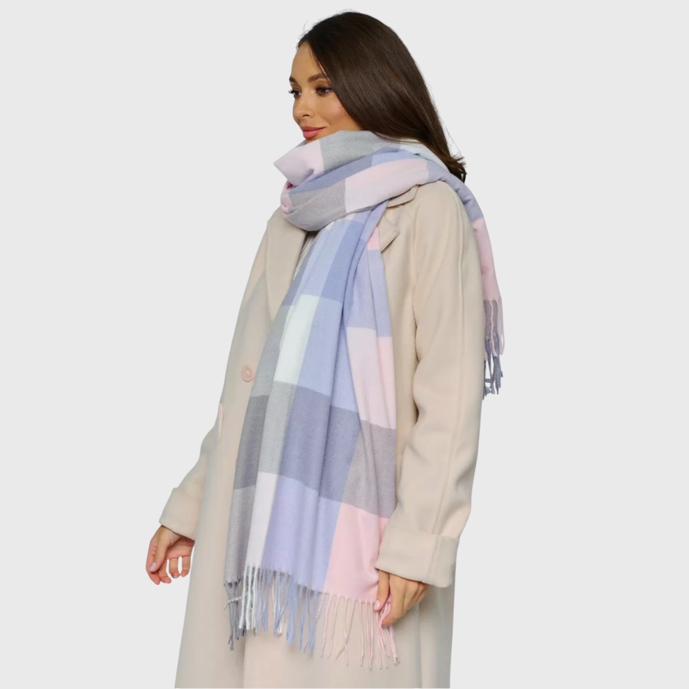 Кашеміровий шарф жіночий рожево-блакитний в клітинку - 4