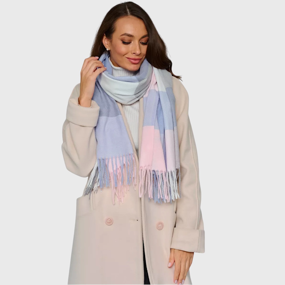 Кашеміровий шарф жіночий рожево-блакитний в клітинку - 7