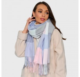 Кашеміровий шарф жіночий рожево-блакитний в клітинку
