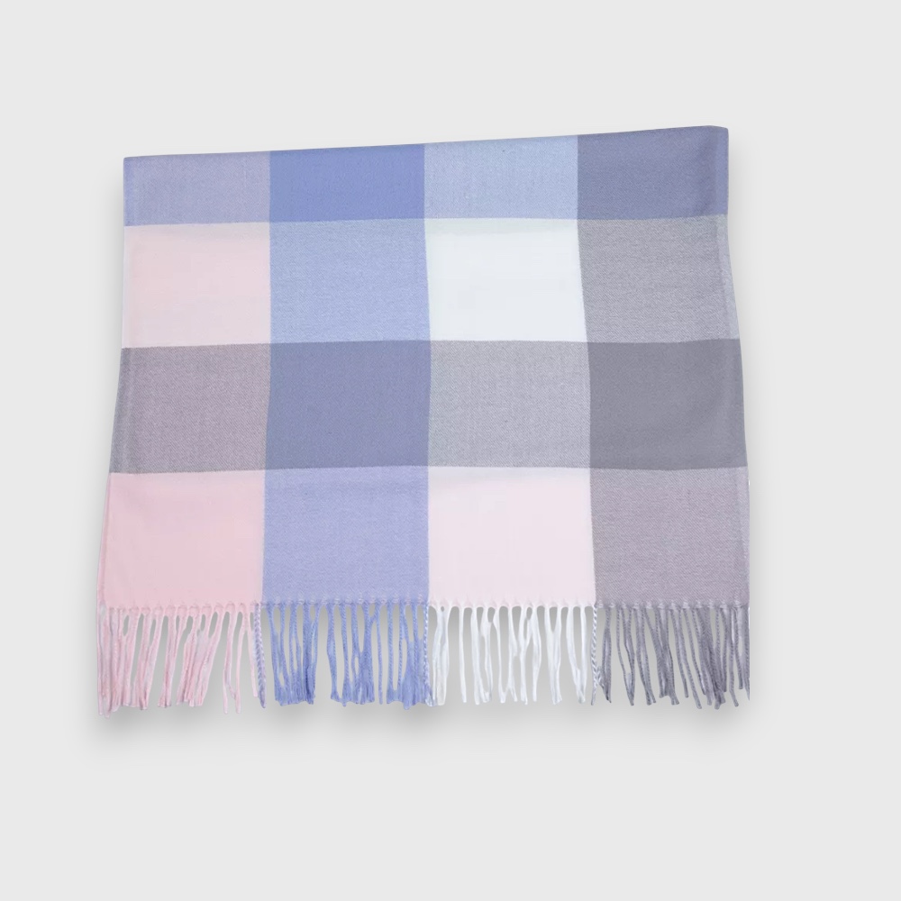 Кашеміровий шарф жіночий рожево-блакитний в клітинку - 8
