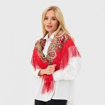 Украинский платок красный с бахромой 110*110 см