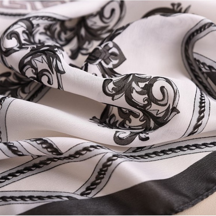 Шовковий шарф жіночий білий із сірим візерунком 180*90 см - 7