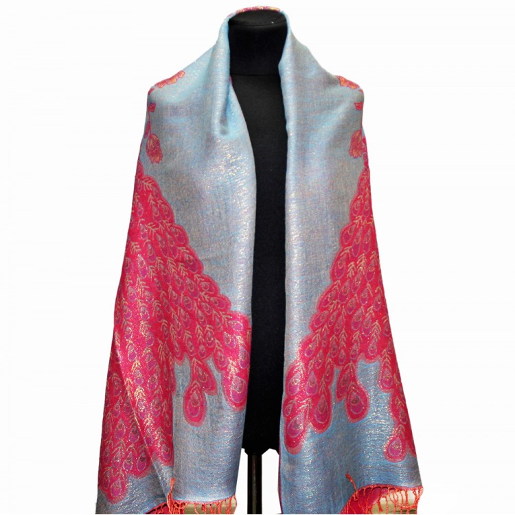 Палантин-шарф вовняний з люрексом peacock pink - 4