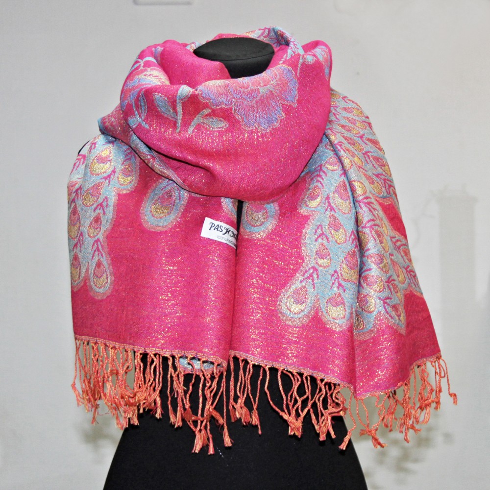 Палантин-шарф шерстяной люрексовый peacock pink - 3