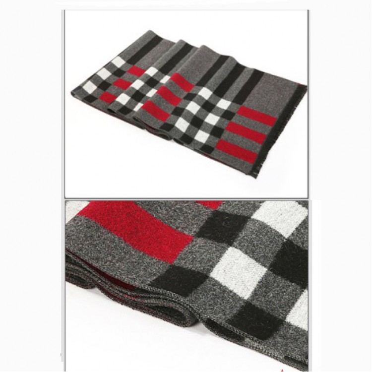 Чоловічий шарф вовняний двосторонній сірий з бордовим стильний 180*30 - 4